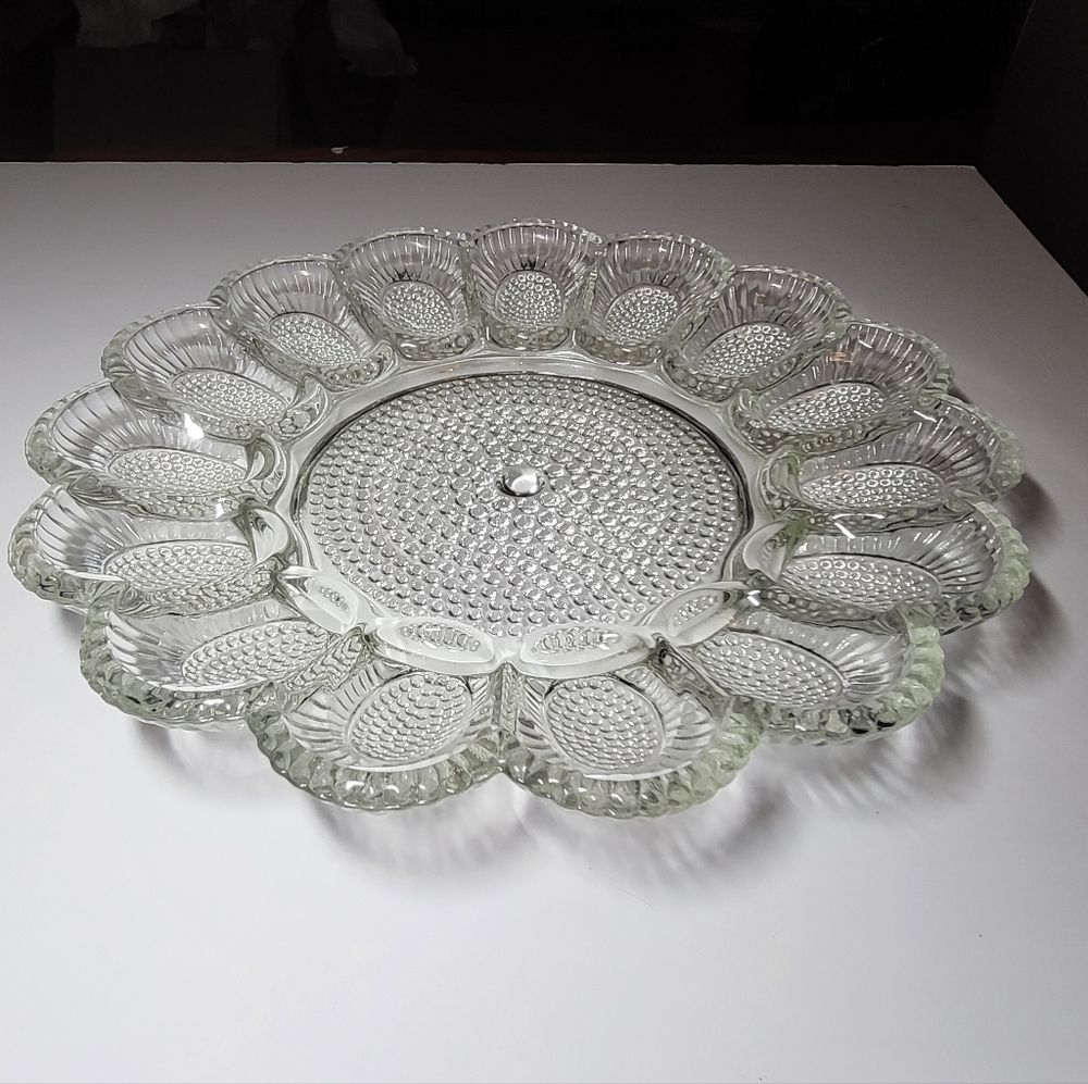 INDIANA GLASS Vintage Hobnail Glass Egg Serving Platter